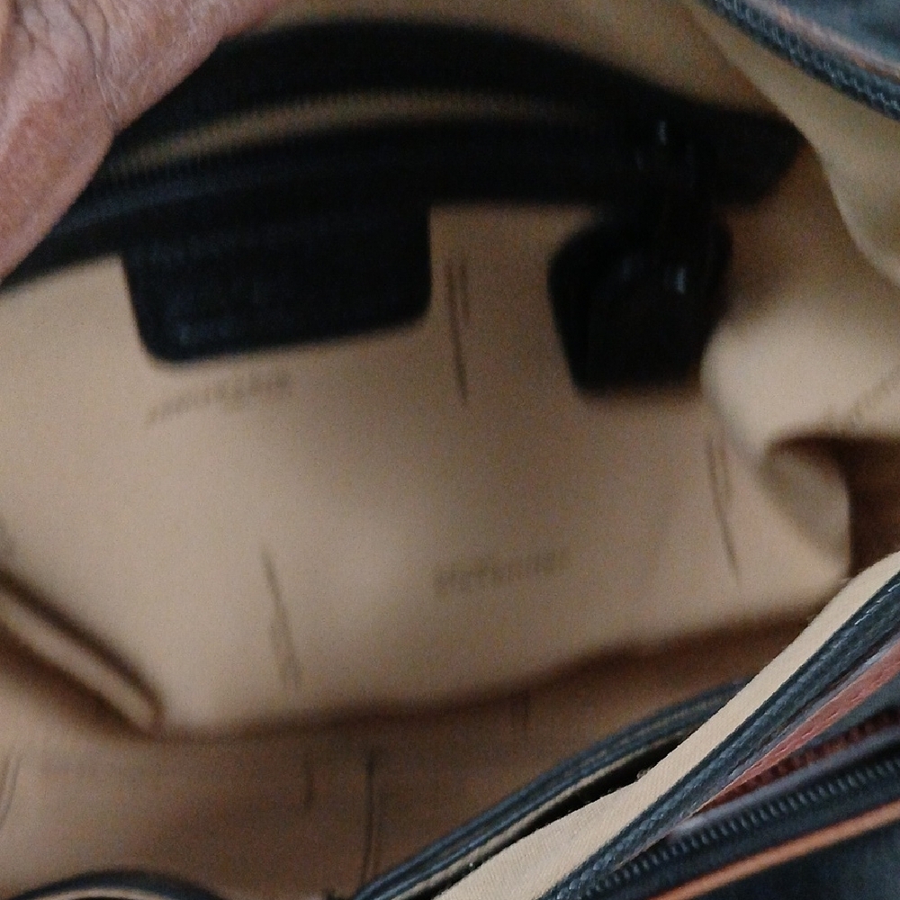 Derek Alexander Black Shoulder Hobo Bag with Brown Trim - Picture 12 of 13